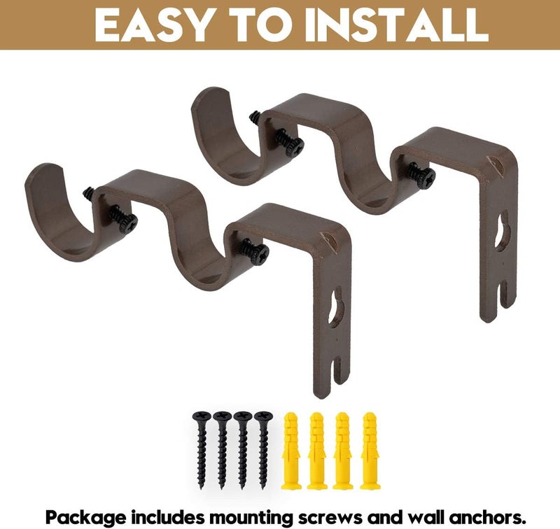 AddGrace 6 PCS Double Curtain Rod Bracket Heavy Duty Curtain Rod Holders for 1" and 5/8" Drapery Pole Adjustable Wall Mounted Drapery Pole Brackets for Living Room Bedroom Brown - Image 4