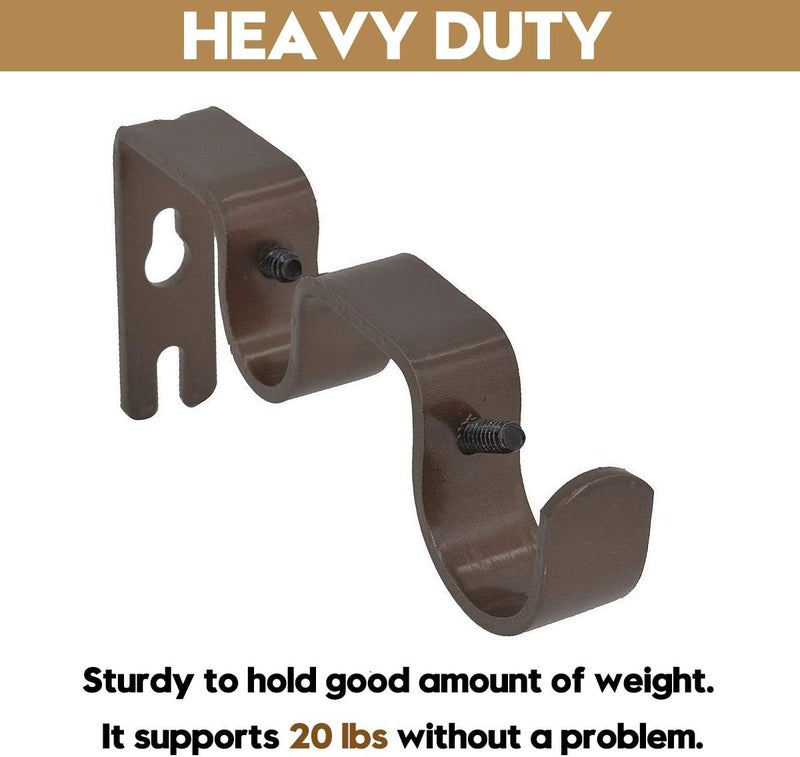 AddGrace 6 PCS Double Curtain Rod Bracket Heavy Duty Curtain Rod Holders for 1" and 5/8" Drapery Pole Adjustable Wall Mounted Drapery Pole Brackets for Living Room Bedroom Brown - Image 3