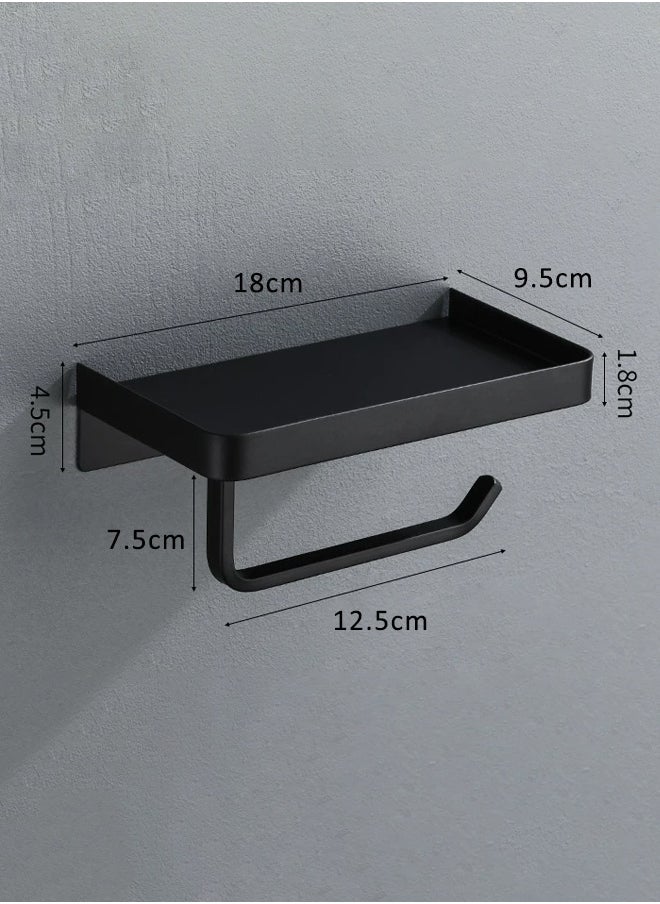 Generic Toilet Paper Holder with Phone Shelf, Adhesive Wall Mount Toilet Tissue Roll Holder, Rustproof & Multifunctional Stainless Steel Bathroom Storage Dispenser Command Strip Toilet Paper Roll Holder (Black)  - Image 2