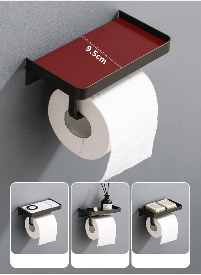 Generic Toilet Paper Holder with Phone Shelf, Adhesive Wall Mount Toilet Tissue Roll Holder, Rustproof & Multifunctional Stainless Steel Bathroom Storage Dispenser Command Strip Toilet Paper Roll Holder (Black)  - Image 3