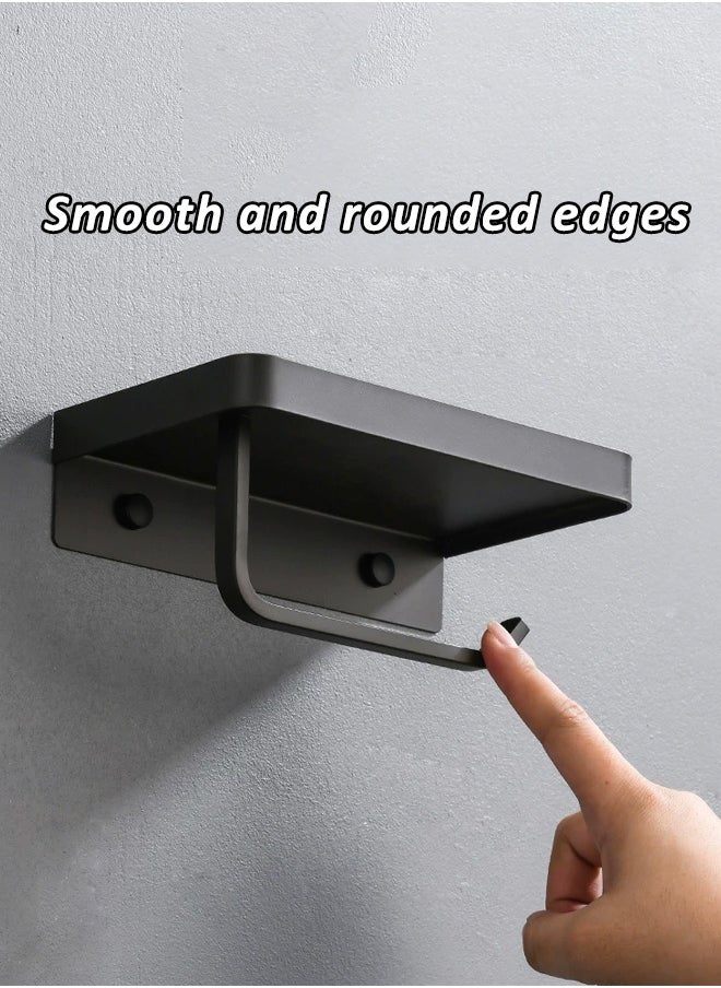 Generic Toilet Paper Holder with Phone Shelf, Adhesive Wall Mount Toilet Tissue Roll Holder, Rustproof & Multifunctional Stainless Steel Bathroom Storage Dispenser Command Strip Toilet Paper Roll Holder (Black)  - Image 5
