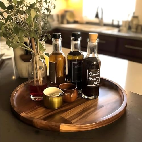 FLIPSSHOPPEE Round Decorative Tray Rustic Wooden Coffee Table Trays Home Decor Farmhouse Centerpiece Serving Trays for Food Drinks Ottoman Kitchen Countertop Set of 1 - Image 5