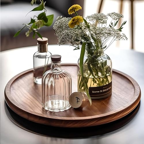 FLIPSSHOPPEE Round Decorative Tray Rustic Wooden Coffee Table Trays Home Decor Farmhouse Centerpiece Serving Trays for Food Drinks Ottoman Kitchen Countertop Set of 1 - Image 3