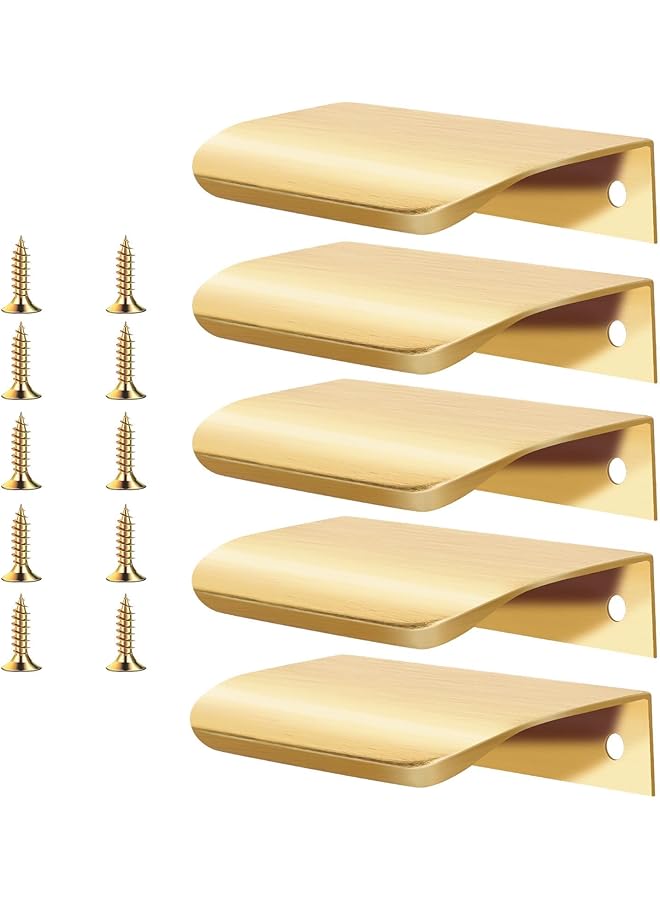 PROMASS 5PCS Brushed Gold Cabinet Drawer Pulls, 3.15" Modern Gold Kitchen Cabinet Handles Sleek Gold Cabinet Tab Pulls Minimalist Drawer Pulls Hidden Tab Cabinet Pulls Concealed Tab Pulls for Closet Door - Image 1