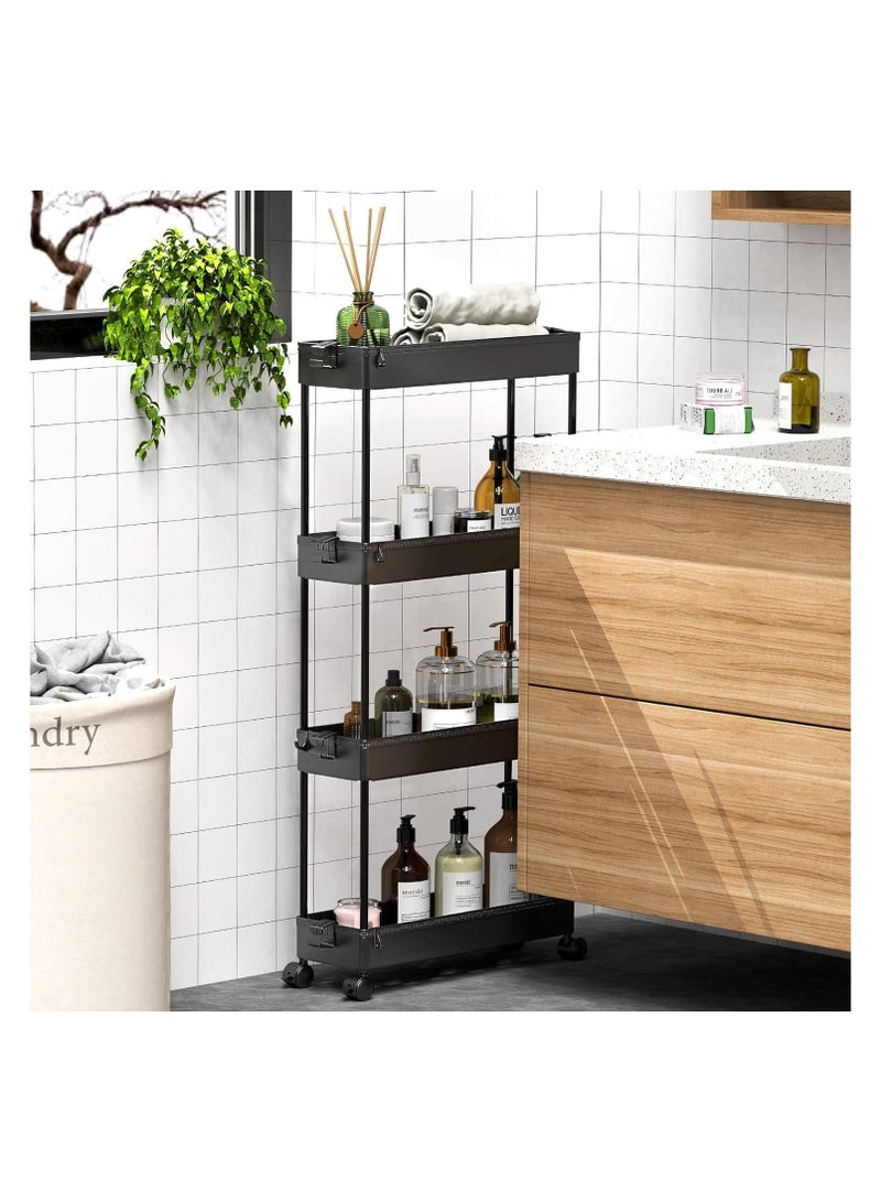 Beauenty Slim Storage Cart 4 Tier Mobile Shelving Unit Organizer, Utility Rolling Shelf Cart with Wheels for Bathroom Kitchen Bedroom Office Laundry Narrow Places (Black) - Image 3