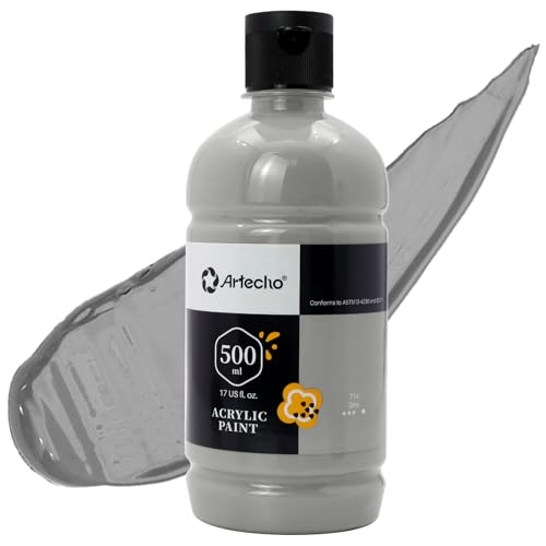Artecho Grey Acrylic Paint 500ml/17oz, Craft Paint for Art Supply, Ideal for Canvas, Fabric, Pumpkin, Rock, Leather, Model, Ceramic, Plastic, Clay, Glass. - Image 1
