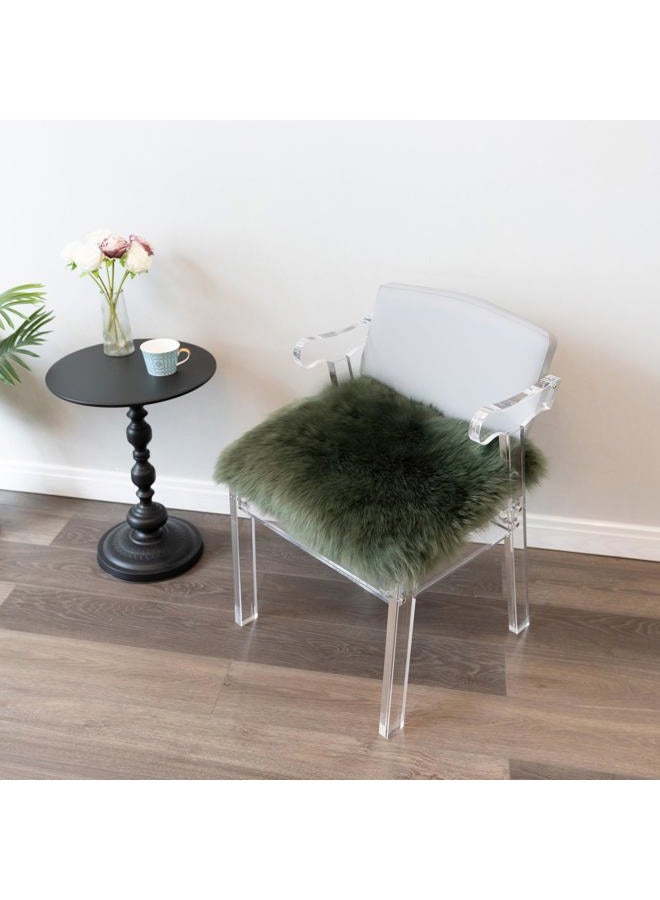 Natural Australian Sheepskin Seat Chair Pad,Soft Wool and Non-Slip Backing Cover for Home Office Chair Computer Chairs, car Seats, Kitchen and Dining Room Square Pack of 1 (Forest Green, 18"×18”) - Image 2