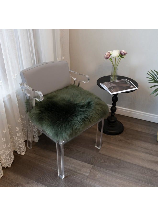 Natural Australian Sheepskin Seat Chair Pad,Soft Wool and Non-Slip Backing Cover for Home Office Chair Computer Chairs, car Seats, Kitchen and Dining Room Square Pack of 1 (Forest Green, 18"×18”) - Image 1