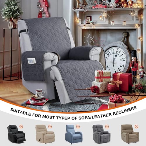 VANSOFY 100% Waterproof Recliner Chair Covers, Recliner Cover Non-Slip Dog Chair Cover Furniture Protector Washable Slipcover with Pocket, Elastic Straps for Pets, Dogs(Dark Gray, 23.6") - Image 2