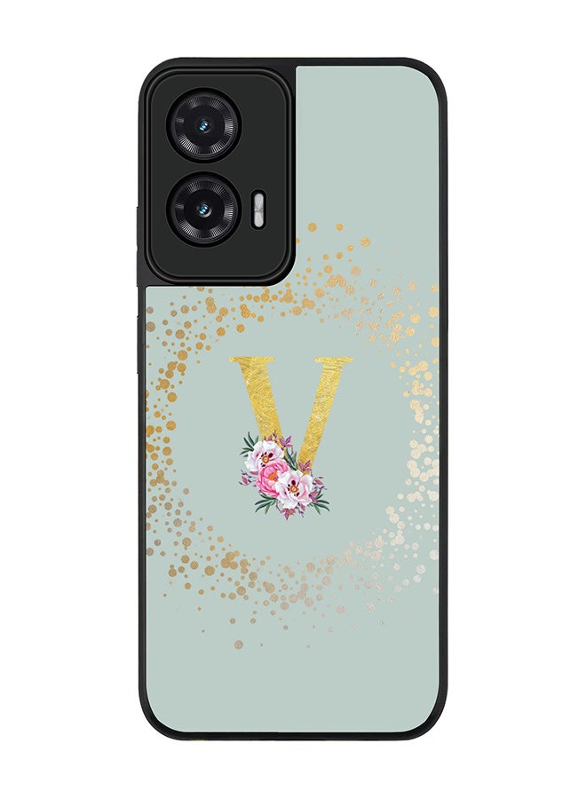 Stylizedd For Motorola Moto G35 Case,Slim fit Camera Protection, Shockproof Thin Phone cover  - Custom Monogram Floral - V  (Light Grey )