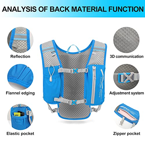 INOXTO Running Hydration Vest Backpack,Lightweight Insulated Pack with 1.5L Water Bladder Bag Daypack for Hiking Trail Running Cycling Race Marathon for Women Men (Blue White) - Image 3