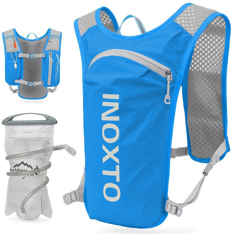 INOXTO Running Hydration Vest Backpack,Lightweight Insulated Pack with 1.5L Water Bladder Bag Daypack for Hiking Trail Running Cycling Race Marathon for Women Men (Blue White) - Image 1