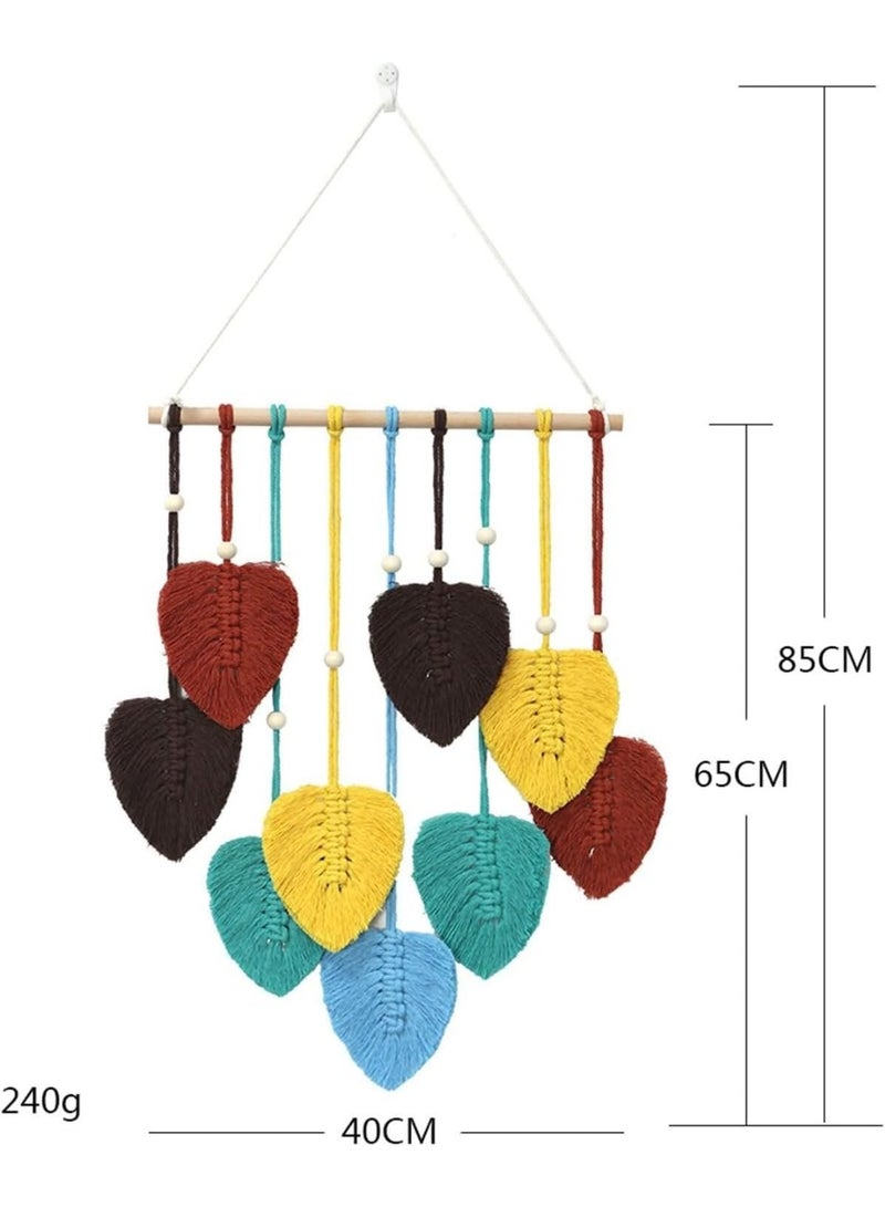 Bluejw Macrame Wall Hanging Nursery Decor Leaves Woven Tapestry Feather Handmade Yarn Tassels Boho Wall Decor for Bedroom Living Room Apartment Home Backdrop - Image 3