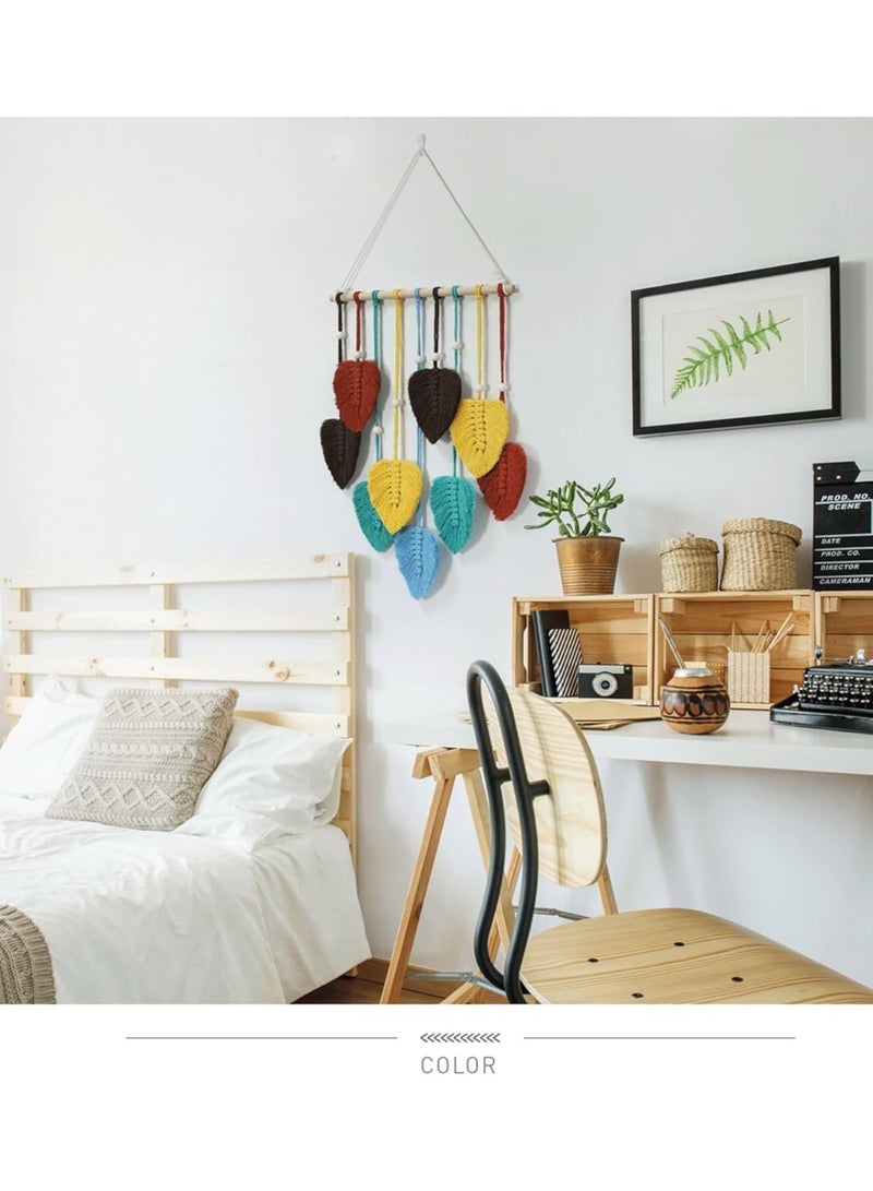 Bluejw Macrame Wall Hanging Nursery Decor Leaves Woven Tapestry Feather Handmade Yarn Tassels Boho Wall Decor for Bedroom Living Room Apartment Home Backdrop - Image 5