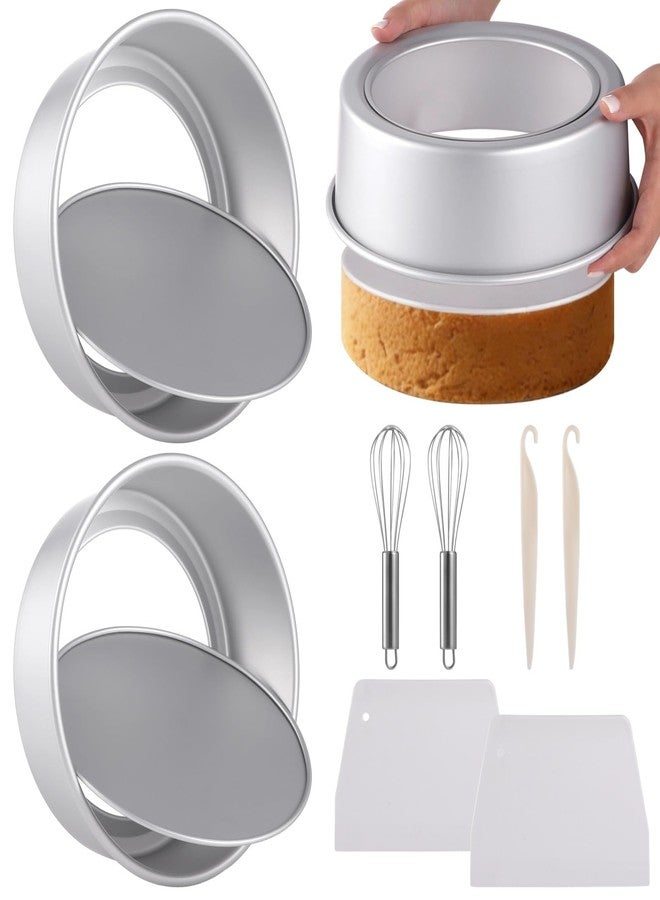 DORMIYA 2 Pcs 9.5" Round Cake Pans, Anodized Aluminum Alloy Cake Molds with Removable Bottom, Leak-proof Cheesecake Pans with Whisks, Scrapers, and Demolding Knives for Daily Baking - Image 1