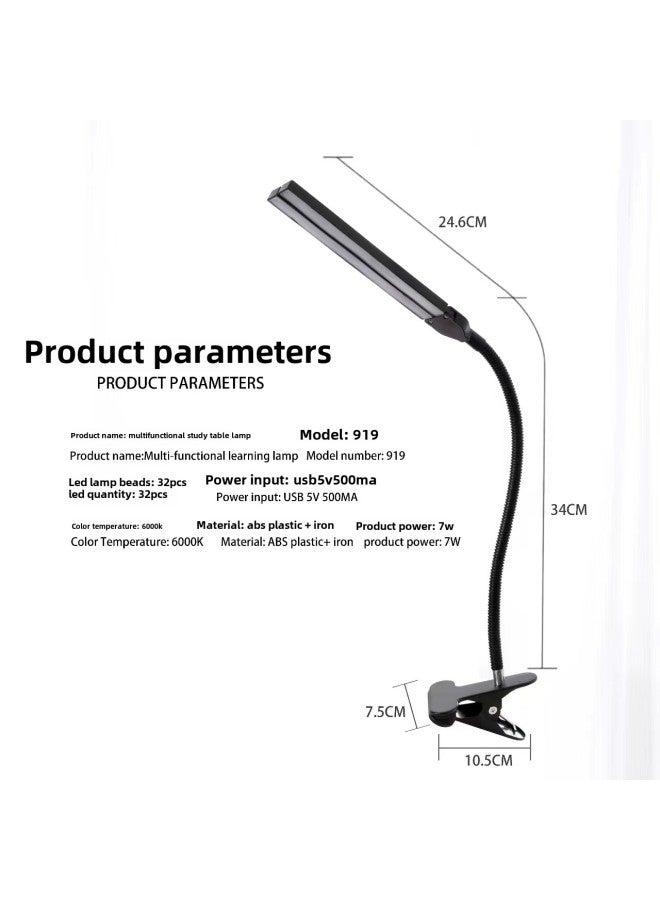 Eye Protection Dimming Clip Double Head Lamp Multifunctional Learning Table Lamp Bedside Reading Table Lamp Folding Lighting Table Lamp-Specifications:Clip Double-ended Usb Desk Lamp White (color Box Packaging)  - Image 4