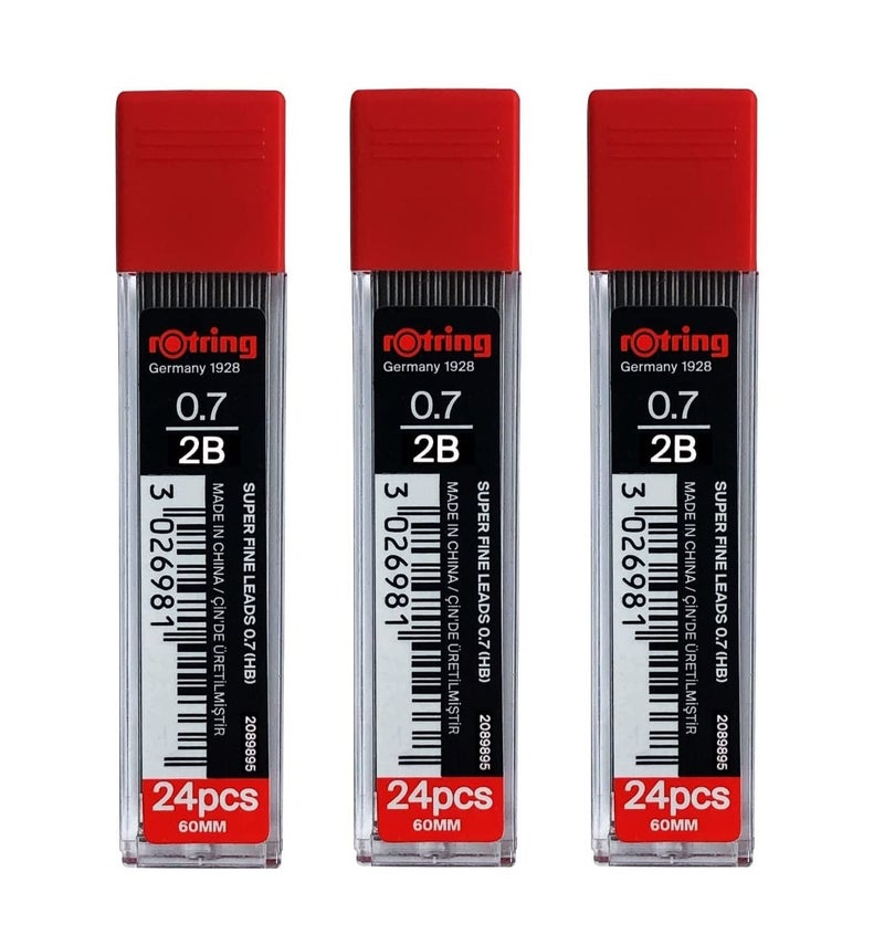 rOtring 0.7mm 2B Super Polymer Pencil Lead - Pack of 3 Tubes - 72 Leads in Total - Refills for Mechanical Pencils - Image 1