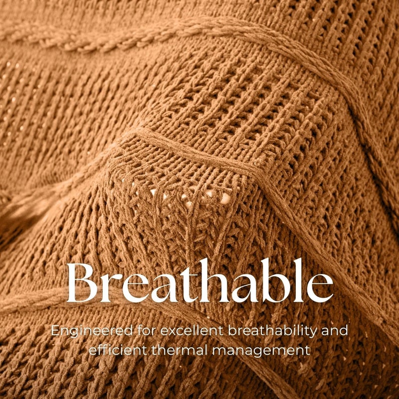 DOWN HOME Boho Knitted Chenille Blanket with Tassels - Lightweight & Soft All-Season Throw - 3D Classic Pattern for Living Room Bedroom Couch, Amber Brown, Throw 50"x60" - Image 4