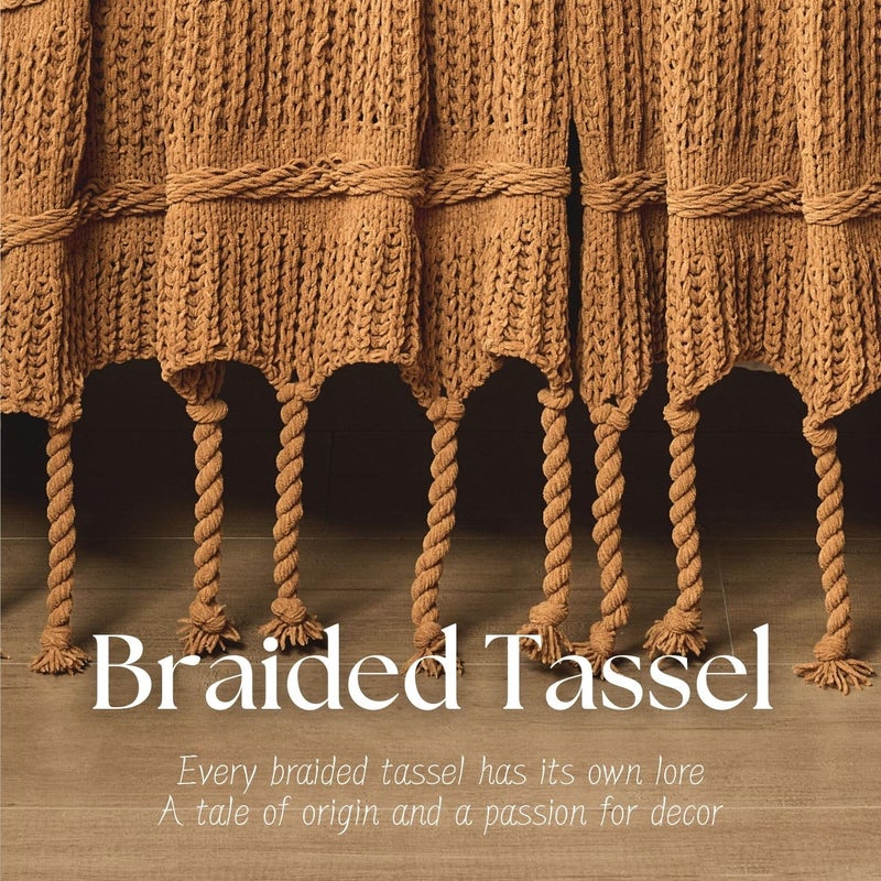 DOWN HOME Boho Knitted Chenille Blanket with Tassels - Lightweight & Soft All-Season Throw - 3D Classic Pattern for Living Room Bedroom Couch, Amber Brown, Throw 50"x60" - Image 5