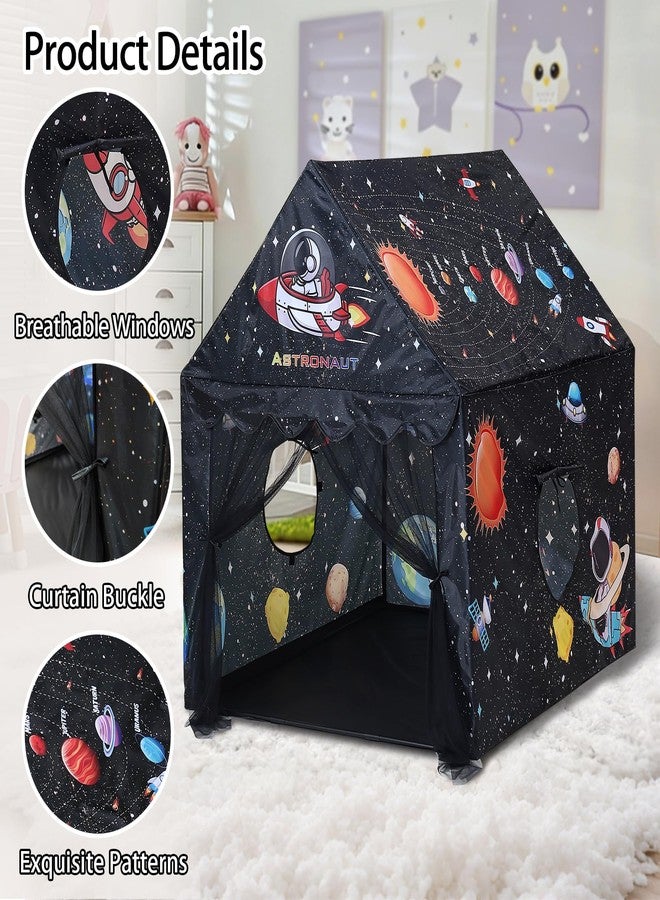 Lucky castle خيمة لعب سوداء للأطفال بتصميم فضائي، كبيرة وقابلة للطي، مزودة بنوافذ، خيمة لعب محمولة وخفيفة الوزن للاستخدام الداخلي والخارجي، هدية مثالية. - Image 3