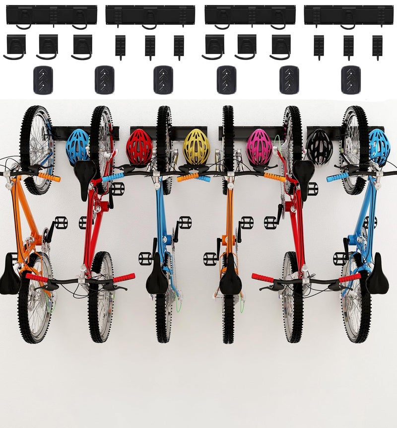 Dirza Bike Storage Rack 68 inch with Bike Tire Wall Protectors Wall Mount Garage Bike Hanger for 6 Bikes Adjustable Bike Hooks for Home indoor Holds Up to 500lbs(6 bike hooks + 6 bike accessory hooks) - Image 1
