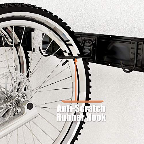 Dirza Bike Storage Rack 68 inch with Bike Tire Wall Protectors Wall Mount Garage Bike Hanger for 6 Bikes Adjustable Bike Hooks for Home indoor Holds Up to 500lbs(6 bike hooks + 6 bike accessory hooks) - Image 3