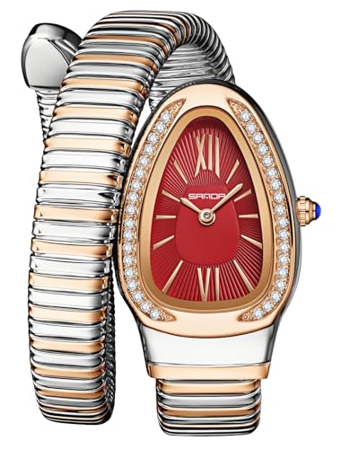 Gosasa Stylish Women's Snake Shape Bangle Watch Unique Design Snake Coil Elegant Dress Diamond Bracelet Ladies Quartz Wristwatch with Roman Numerals Dial - Image 1