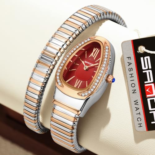 Gosasa Stylish Women's Snake Shape Bangle Watch Unique Design Snake Coil Elegant Dress Diamond Bracelet Ladies Quartz Wristwatch with Roman Numerals Dial - Image 4