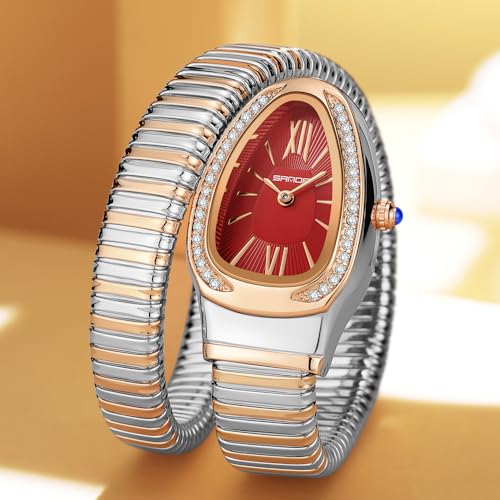 Gosasa Stylish Women's Snake Shape Bangle Watch Unique Design Snake Coil Elegant Dress Diamond Bracelet Ladies Quartz Wristwatch with Roman Numerals Dial - Image 5