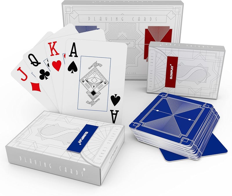 SLOWPLAY 100% Plastic Playing Cards, 2-Deck Poker Card Set, Jumbo Index, Poker Size, Superior Flexibility and Durability, Waterproof & Washable, Professional Playing Cards for Texas Hold’em Poker - Image 1