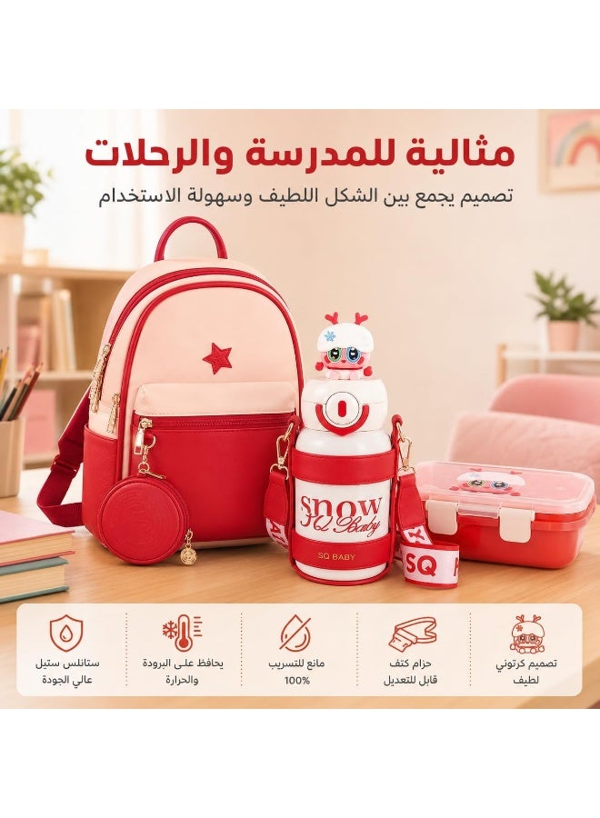 A unique cartoon-designed thermal water bottle for children and the elderly (Snow SQ Baby) - a large-capacity thermos that keeps water hot or cold, with a shoulder strap, small pouch, and extra cup lid. - Image 5