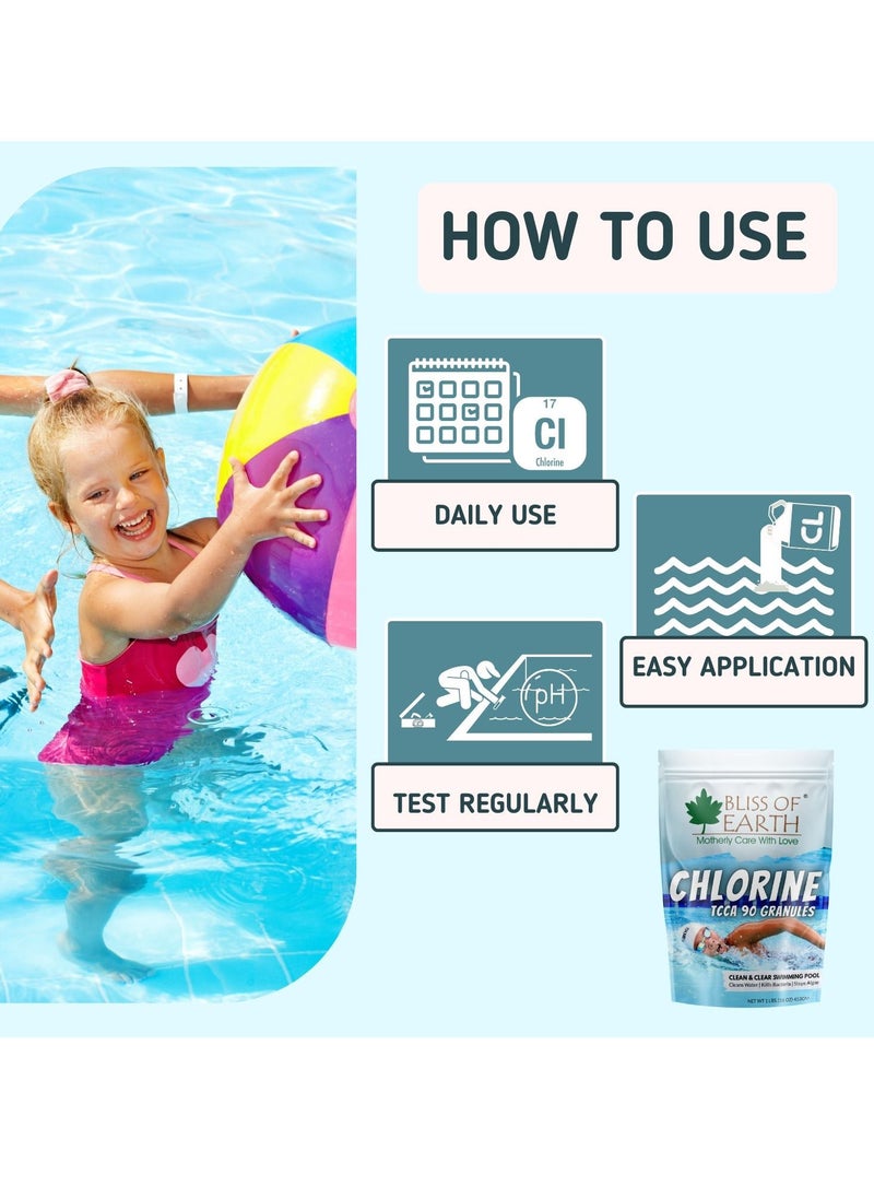 BLISS OF EARTH - Bliss of Earth Japanese Chlorine Powder for Pool, Clean & Clear Swimming Pool, Kills Bacteria & Stops Algae, Pool Disinfectant Granular Chlorine 2x907gm - Image 1