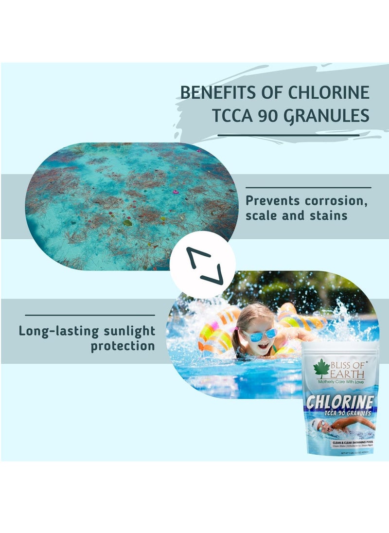 BLISS OF EARTH - Bliss of Earth Japanese Chlorine Powder for Pool, Clean & Clear Swimming Pool, Kills Bacteria & Stops Algae, Pool Disinfectant Granular Chlorine 2x907gm - Image 1