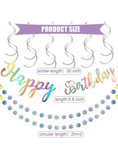 Zonon Happy Birthday Banner Iridescent Birthday Party Decoration Shiny Happy Birthday Sign Circle Garlands Holographic Hanging Dots Streamer Backdrop For Iridescent Birthday Party Favor Supplies  - Image 3
