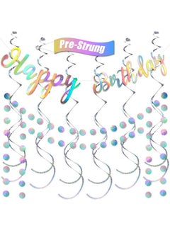 Zonon Happy Birthday Banner Iridescent Birthday Party Decoration Shiny Happy Birthday Sign Circle Garlands Holographic Hanging Dots Streamer Backdrop For Iridescent Birthday Party Favor Supplies  - Image 2