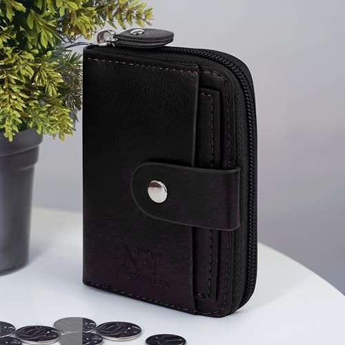 NFI essentials PU Leather 9 Slots Vertical Card Holder Credit Debit Card Holder Zipper Coin Purse for Men and Women Accordion Money Wallet Security Wallet (MW-3-Black) - Image 5