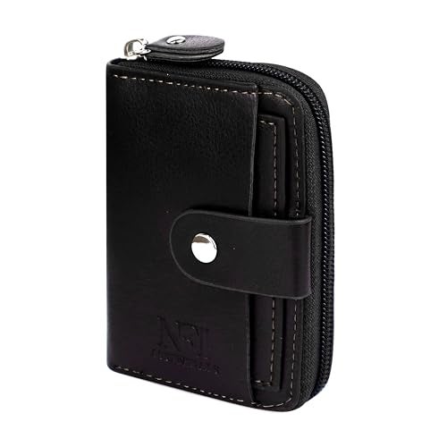 NFI essentials PU Leather 9 Slots Vertical Card Holder Credit Debit Card Holder Zipper Coin Purse for Men and Women Accordion Money Wallet Security Wallet (MW-3-Black) - Image 1