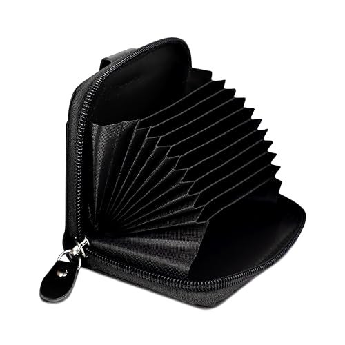 NFI essentials PU Leather 9 Slots Vertical Card Holder Credit Debit Card Holder Zipper Coin Purse for Men and Women Accordion Money Wallet Security Wallet (MW-3-Black) - Image 3