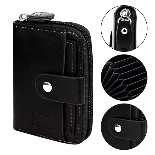 NFI essentials PU Leather 9 Slots Vertical Card Holder Credit Debit Card Holder Zipper Coin Purse for Men and Women Accordion Money Wallet Security Wallet (MW-3-Black) - Image 2