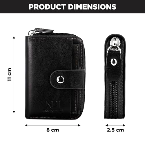 NFI essentials PU Leather 9 Slots Vertical Card Holder Credit Debit Card Holder Zipper Coin Purse for Men and Women Accordion Money Wallet Security Wallet (MW-3-Black) - Image 4