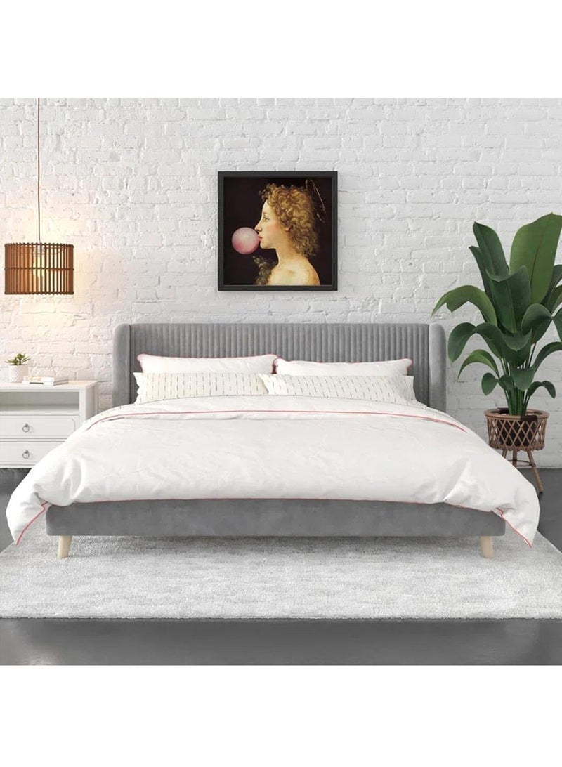 Karnak Anvi Velvet Fabric Upholstered Platform Bed Modern Grey Super King Size 200x200cm - Image 1