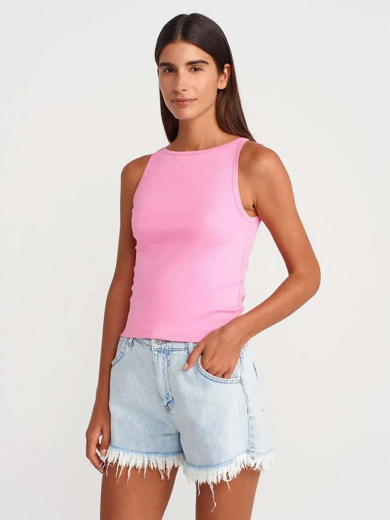 ديلفين DILVIN Ribbed Halterneck Slim-Fit Blouse