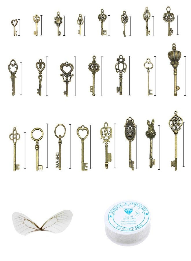 Waybas 46 PCS Antique Bronze Vintage Skeleton Keys Charms Potter Flying Keys Enchanted Key With 50 Pairs Dragonfly Wings and 105 Yards Fishing Line For Jewelry Making Necklace Crafts - Image 2