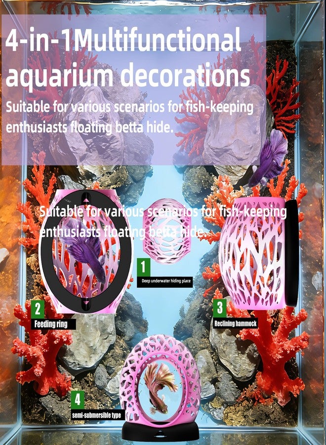 UNISOLODECHO Floating Betta Hideout Cave for Aquarium, Multi-Function Resting Hammock & Shrimp Feeder with Fish Feeding Ring, Betta Fish Tank Accessories, Aquarium Decor & Fish Tank Decor（Rainbow Pink） - Image 3