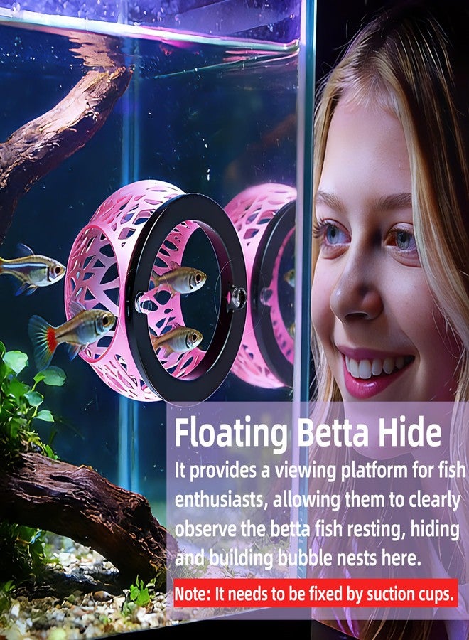 UNISOLODECHO Floating Betta Hideout Cave for Aquarium, Multi-Function Resting Hammock & Shrimp Feeder with Fish Feeding Ring, Betta Fish Tank Accessories, Aquarium Decor & Fish Tank Decor（Rainbow Pink） - Image 2