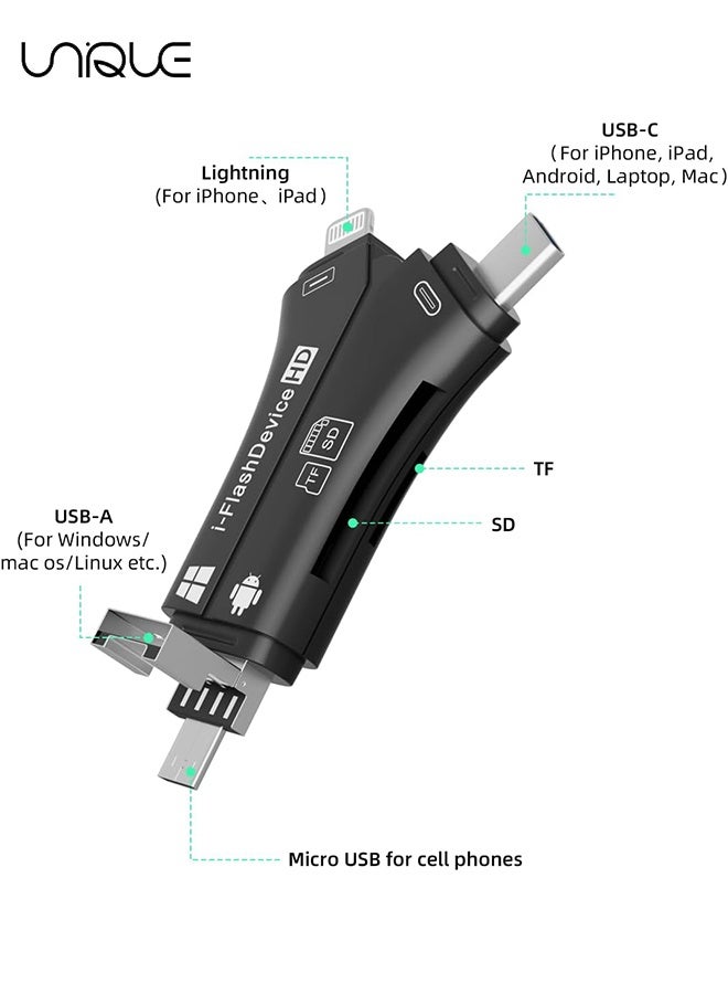 يونيك قارئ بطاقات الذهب - جهاز فلاش 4 في 1 لمحولات بطاقات SD للهواتف المحمولة، الحاسوب، الماك، أندرويد، كاميرات الألعاب الخارجية لقراءة بطاقات SD و TF عبر منفذ Micro USB 2.0 OTG - Image 2