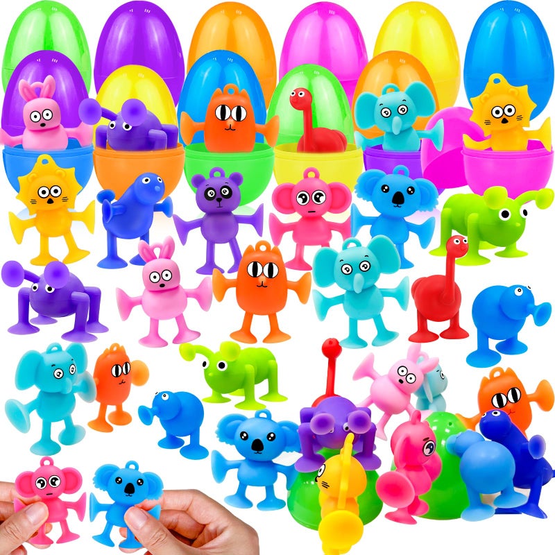 AMENON 24 Pack Large Prefilled Easter Eggs Animals Suction Cup Toys Easter Basket Stuffers Fidget Stress Relief Window Bath Toys Filled Surprise Egg Party Favors Kids Toddler Gifts Hunt - Image 3