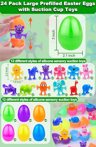 AMENON 24 Pack Large Prefilled Easter Eggs Animals Suction Cup Toys Easter Basket Stuffers Fidget Stress Relief Window Bath Toys Filled Surprise Egg Party Favors Kids Toddler Gifts Hunt - Image 5