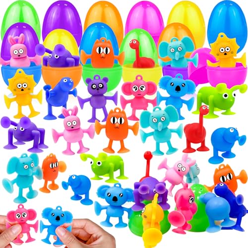 AMENON 24 Pack Large Prefilled Easter Eggs Animals Suction Cup Toys Easter Basket Stuffers Fidget Stress Relief Window Bath Toys Filled Surprise Egg Party Favors Kids Toddler Gifts Hunt - Image 1