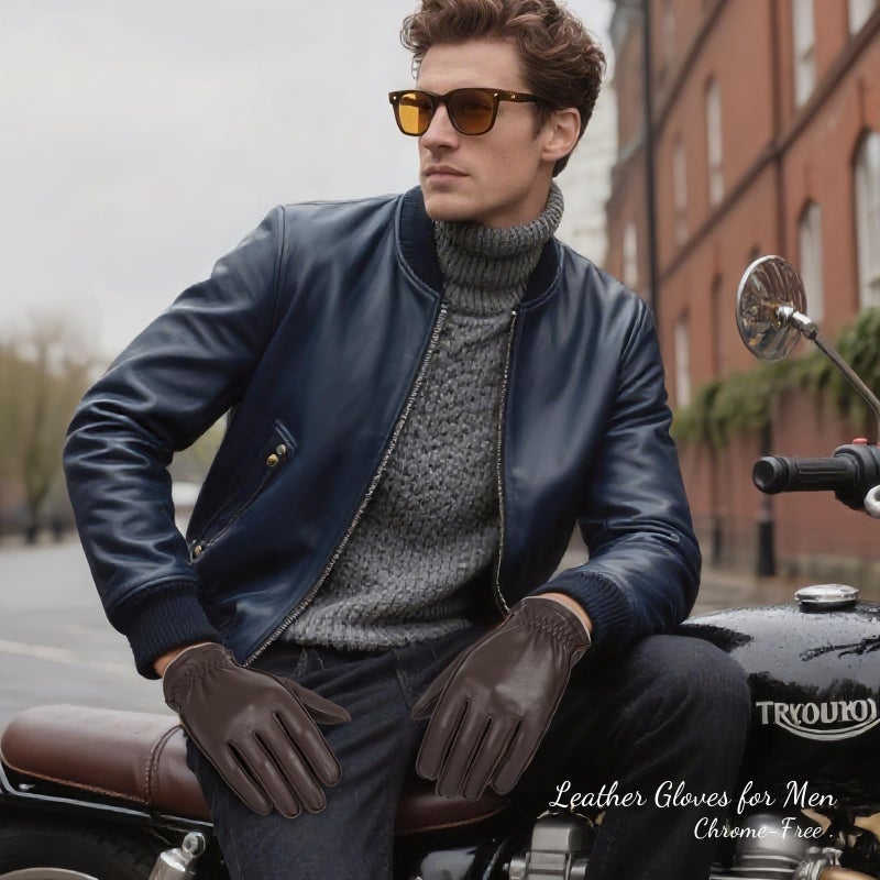 GSG SINCE 1998 GSG Mens Chrome-Free Sheepskin leather driving gloves, Winter Warm Wool Touchscreen Dress Glove-Cold Weather Motorcycle Texting,Tan,M - Image 5